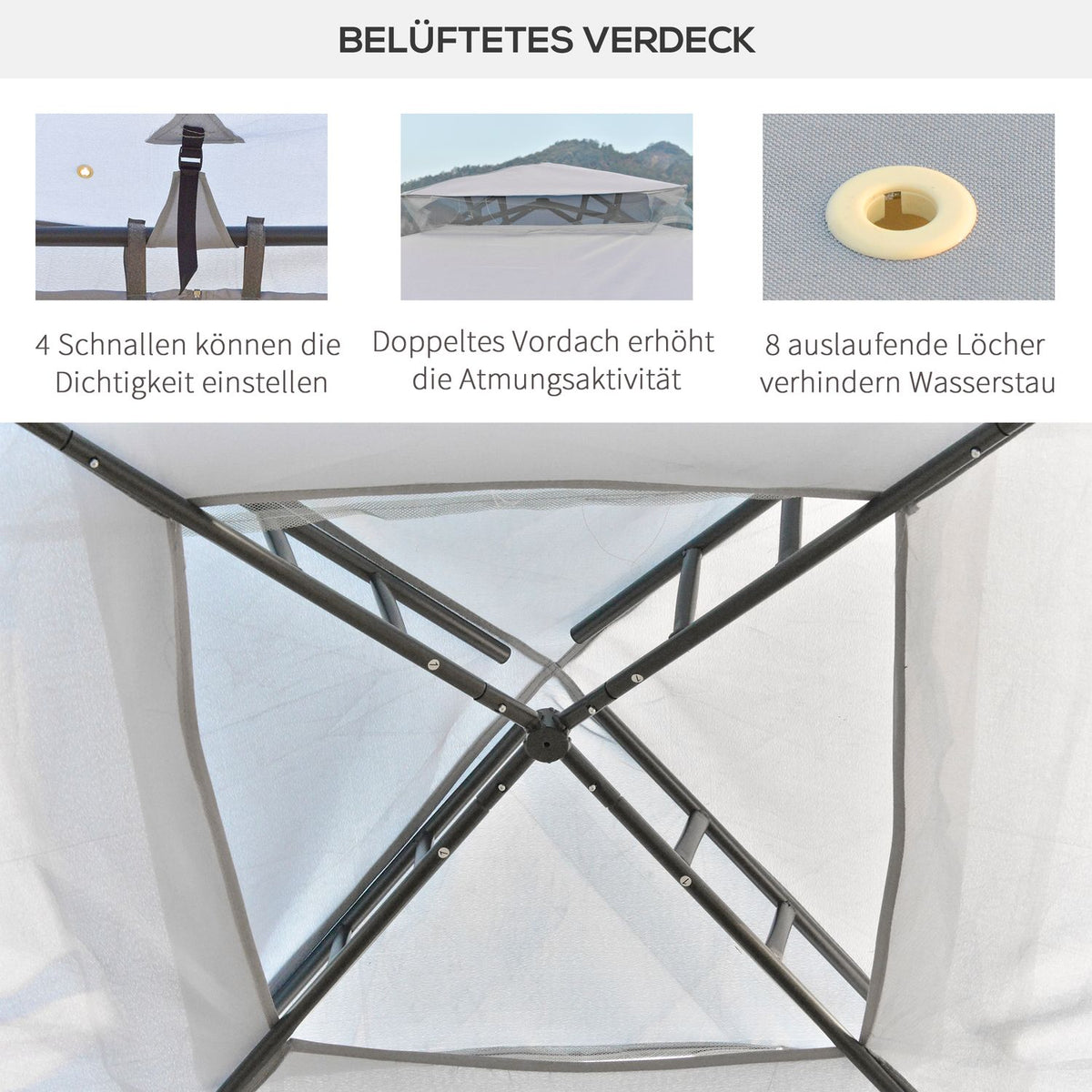 Garden Pavilion Gazebo Garden Tent Party Tent With 4 X Side Walls Weatherproof Metal Polyester Light Gray 3 X 3 X 2.6 M