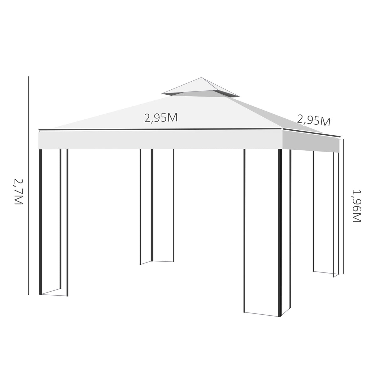 Garden Pavilion Leaf Design 2.95X2.95M Steel Frame Double Roof Party Tent Polyester Cream White