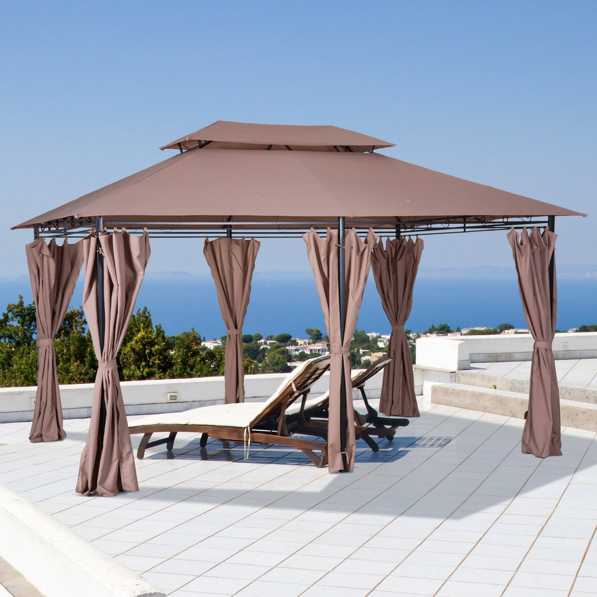 Garden Pavilion Party Tent Garden Tent Marquee Double Roof 3X4M Khaki