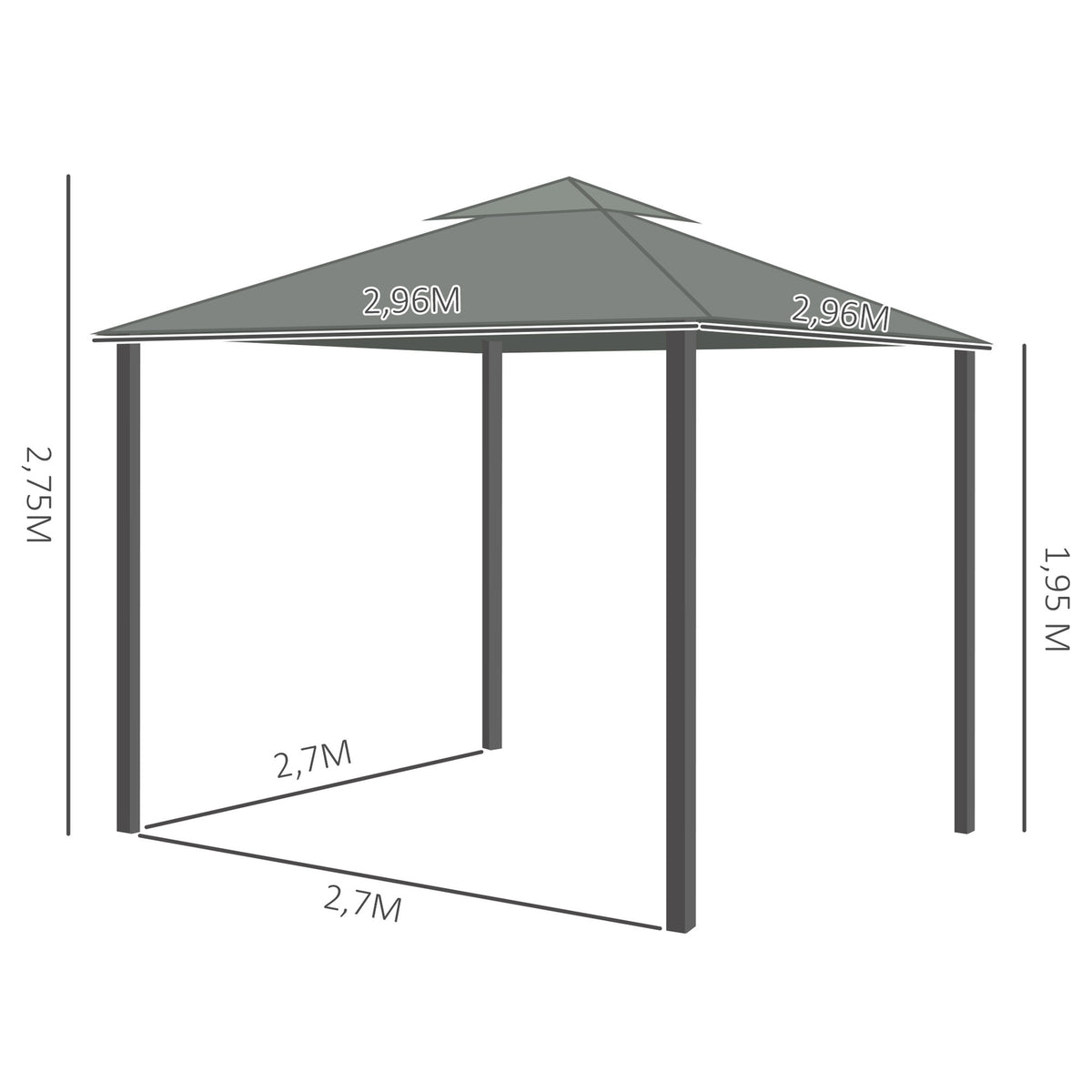 Garden Pavilion Pavilion 2.96 X 2.96 M Garden Tent With Double Roof Marquee Party Tent With 4 X Side Panels Mosquito Net Aluminum Polyester