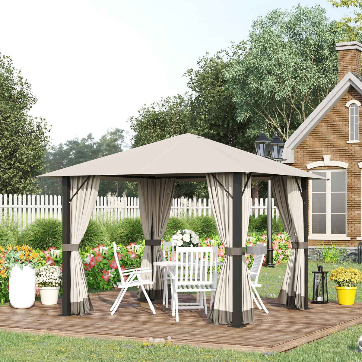 Garden Pavilion Pavilion 3 X 3 M Garden Tent Roof With Ventilation Holes Marquee Party Tent With 4 X Side Panels Weatherproof Aluminum Polyester