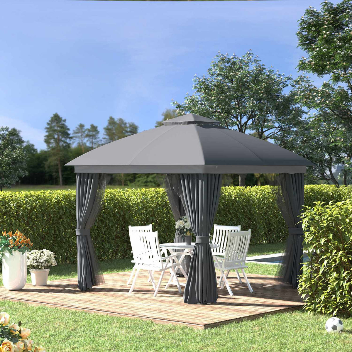 Garden Pavilion Pavilion 3 X 3 M Garden Tent With Double Roof Marquee Party Tent With 4 X Side Panels Mosquito Net Weatherproof Aluminum Polyester