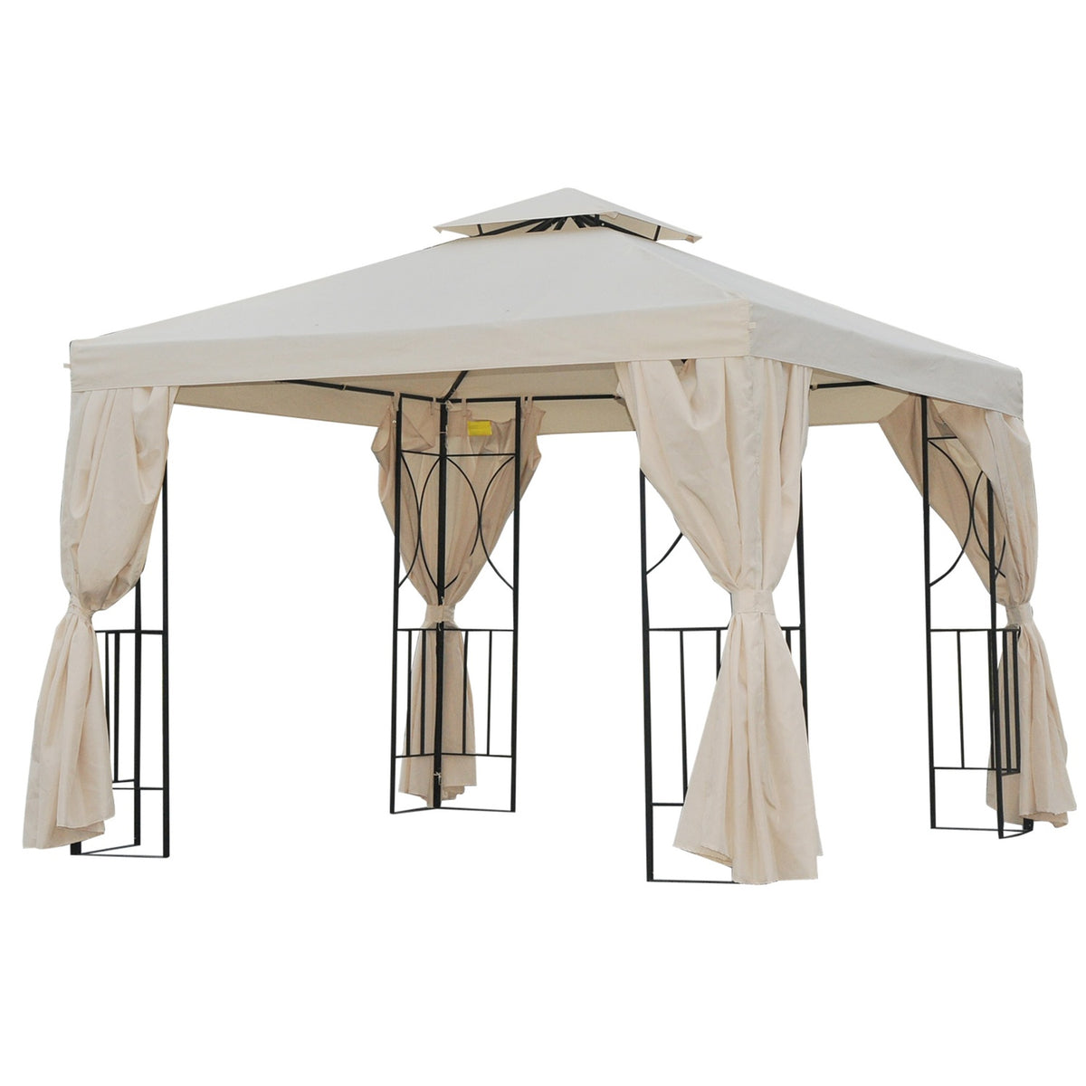 Garden Pavilion Pavilion Approx. 3 X 3 M Double Roof Party Tent Marquee 4 X Double Side Panels Waterproof Uv Protection Metal Polyester Cream