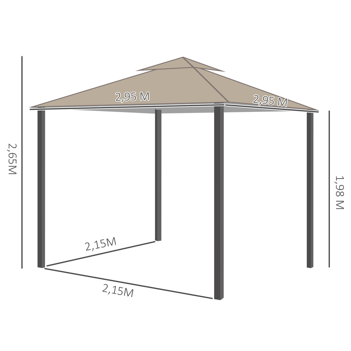 Garden Pavilion Pavilion Approx. 3 X 3 M Double Roof Party Tent Marquee 4 X Double Side Panels Waterproof Uv Protection Metal Polyester Cream