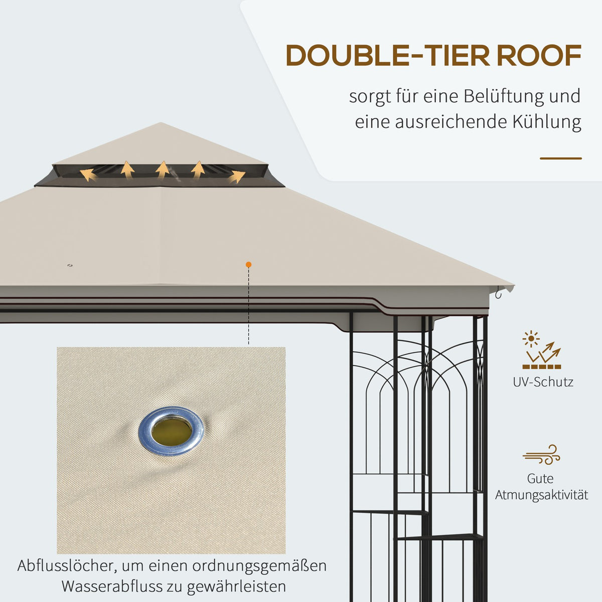 Garden Pavilion With Double Roof Pavilion Garden Tent Marquee Party Tent With 4 X Side Walls Metal + Polyester Beige 2.99 X 2.99 X 2.74 M