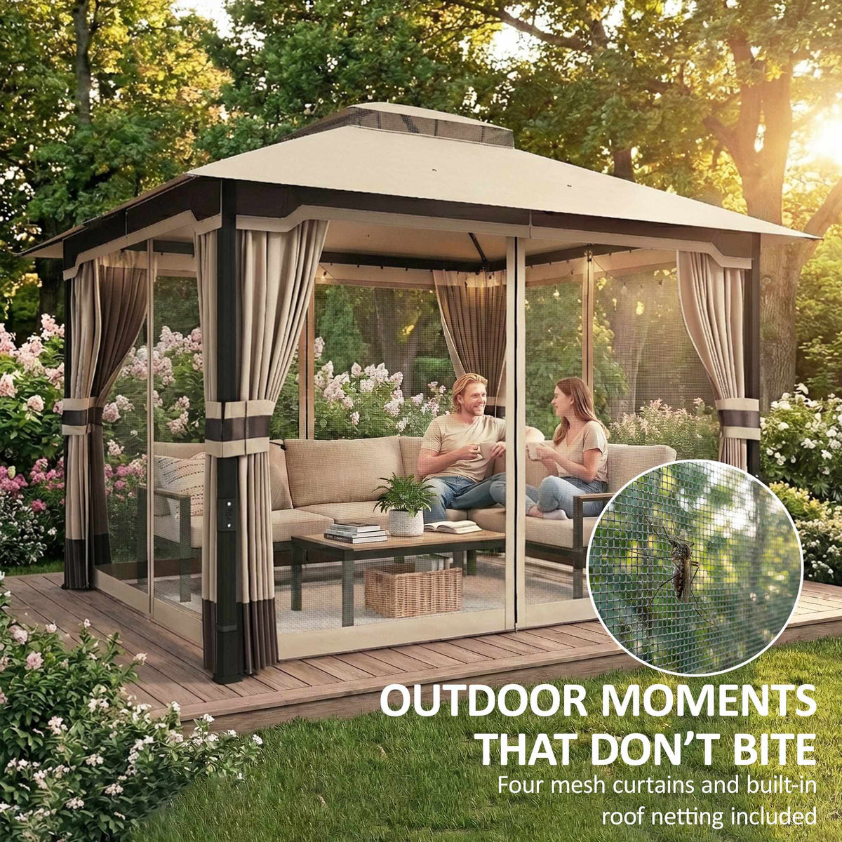 Garden Pavilion with Dual-Layer Roof and Curtains