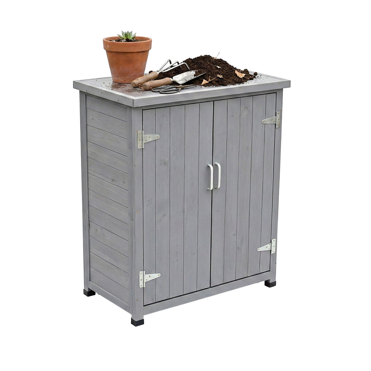 Garden Potting Table with Cabinet and Galvanized Top
