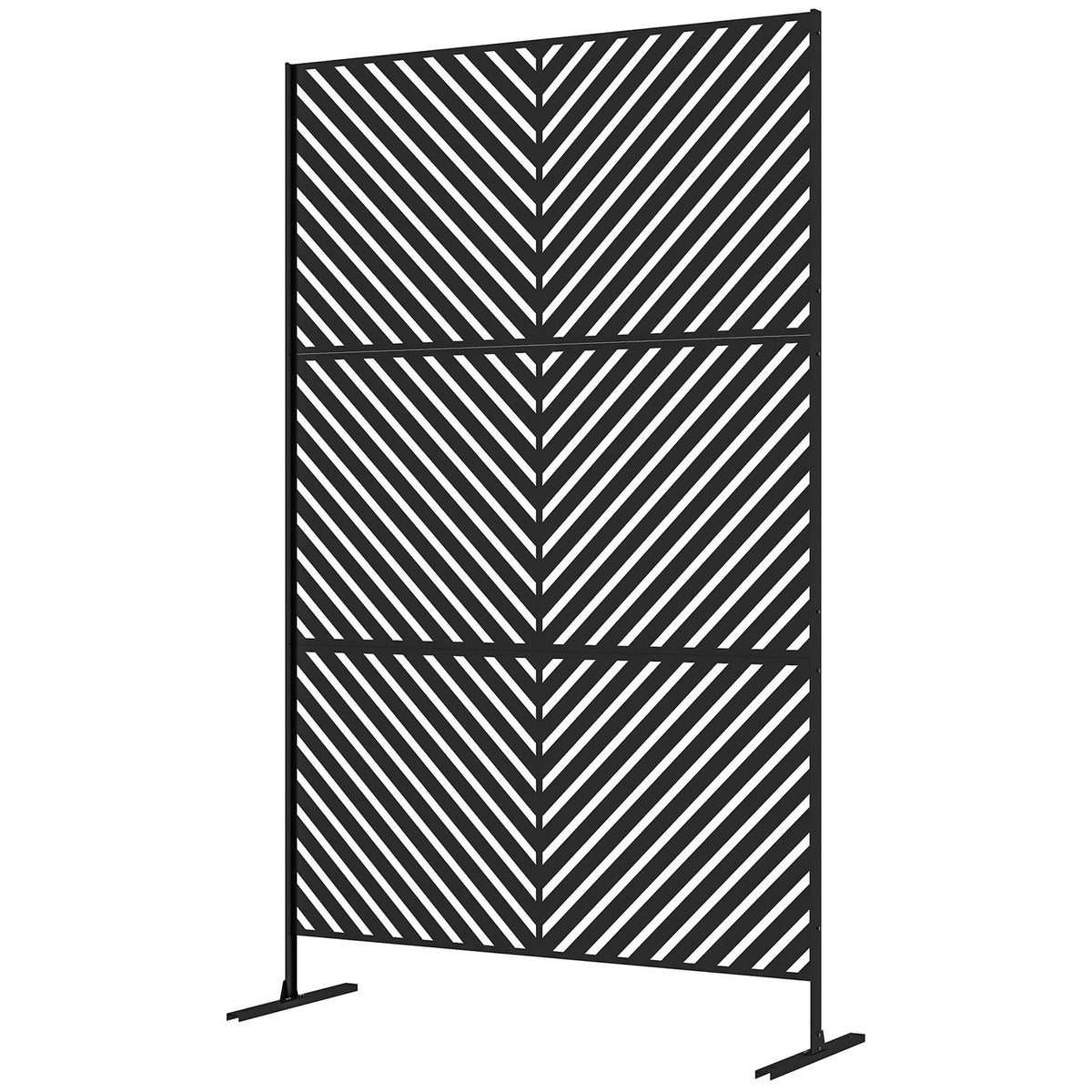 Garden Privacy Screen 122X198Cm Room Divider With Triangle Pattern, Steel Divider & Stand For Balcony, Patio, Black