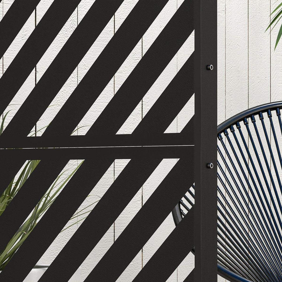 Garden Privacy Screen 122X198Cm Room Divider With Triangle Pattern, Steel Divider & Stand For Balcony, Patio, Black