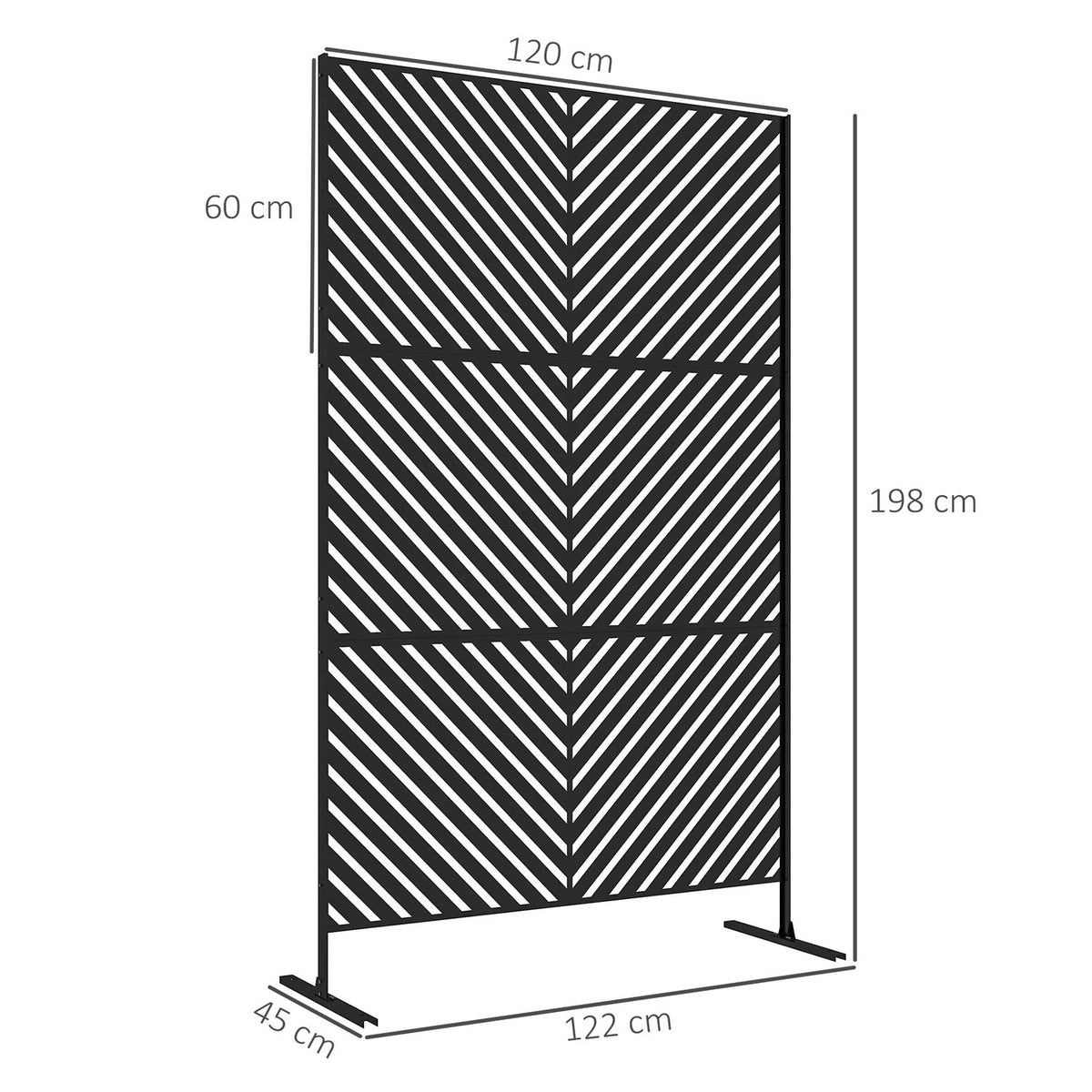Garden Privacy Screen 122X198Cm Room Divider With Triangle Pattern, Steel Divider & Stand For Balcony, Patio, Black
