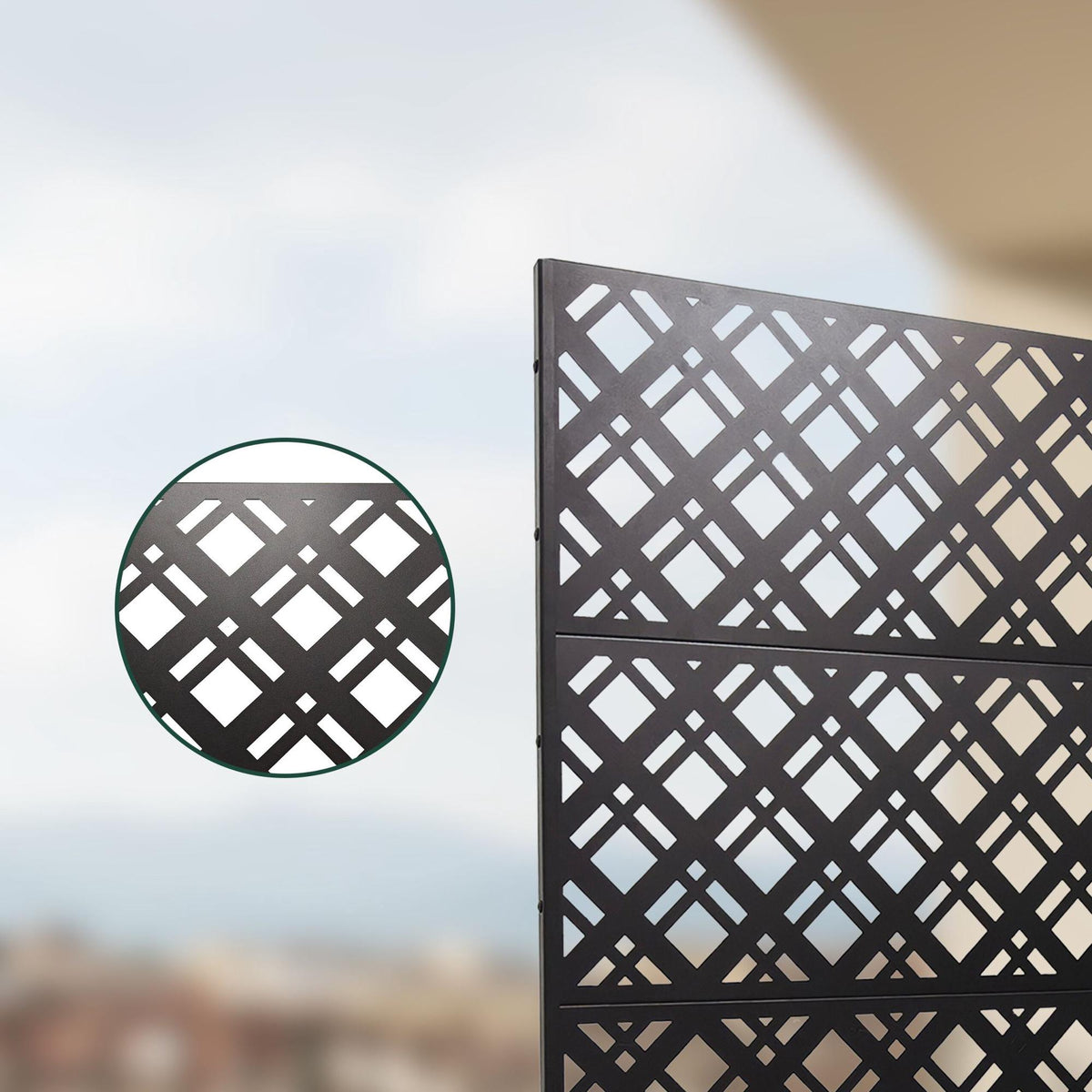 Garden Privacy Screen, Black Metal, Diamond Pattern