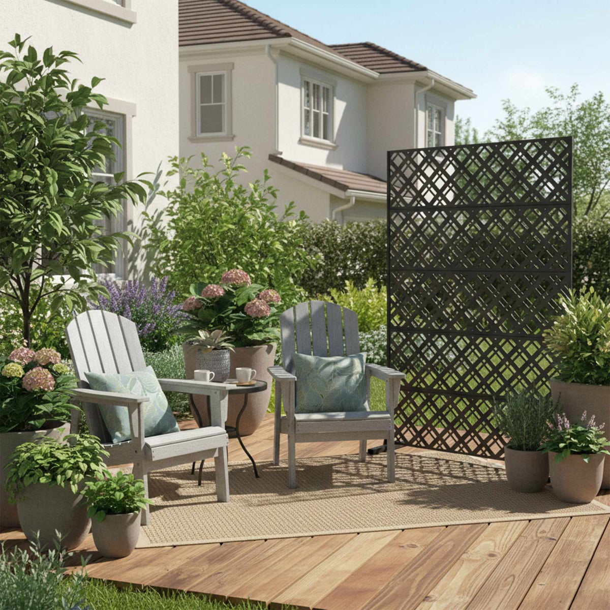 Garden Privacy Screen, Black Metal, Diamond Pattern