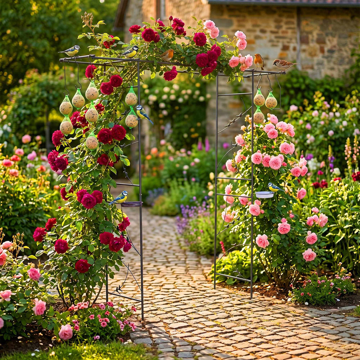 Garden Rose Arch Trellis – Birdbath and Feeder Stations