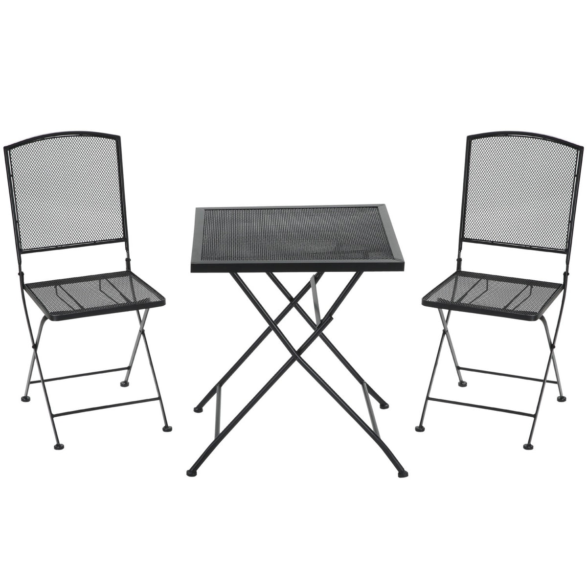 Garden Seating Group 3 People Bistro Set 1 Table 2 Foldable Chairs Patio Balcony Metal Gray