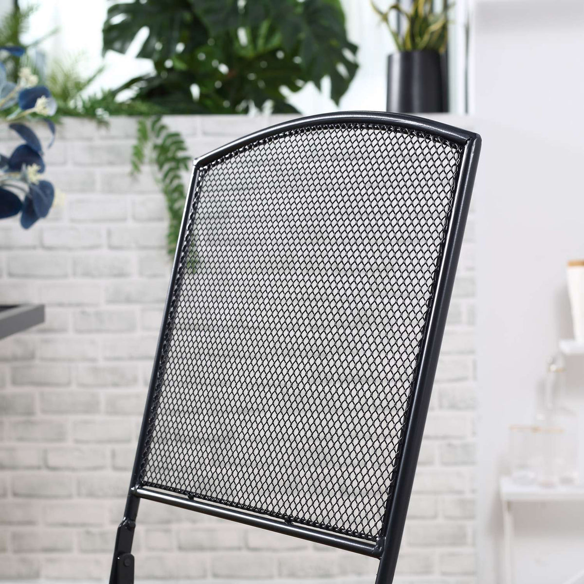 Garden Seating Group 3 People Bistro Set 1 Table 2 Foldable Chairs Patio Balcony Metal Gray