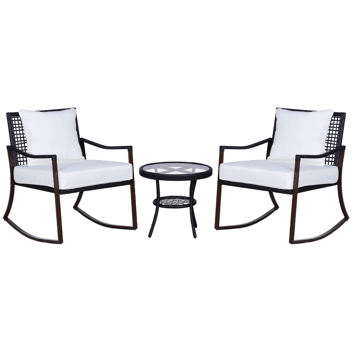 Garden Set For 2 People Rocking Chair Set With Cushion Rattan Brown + White