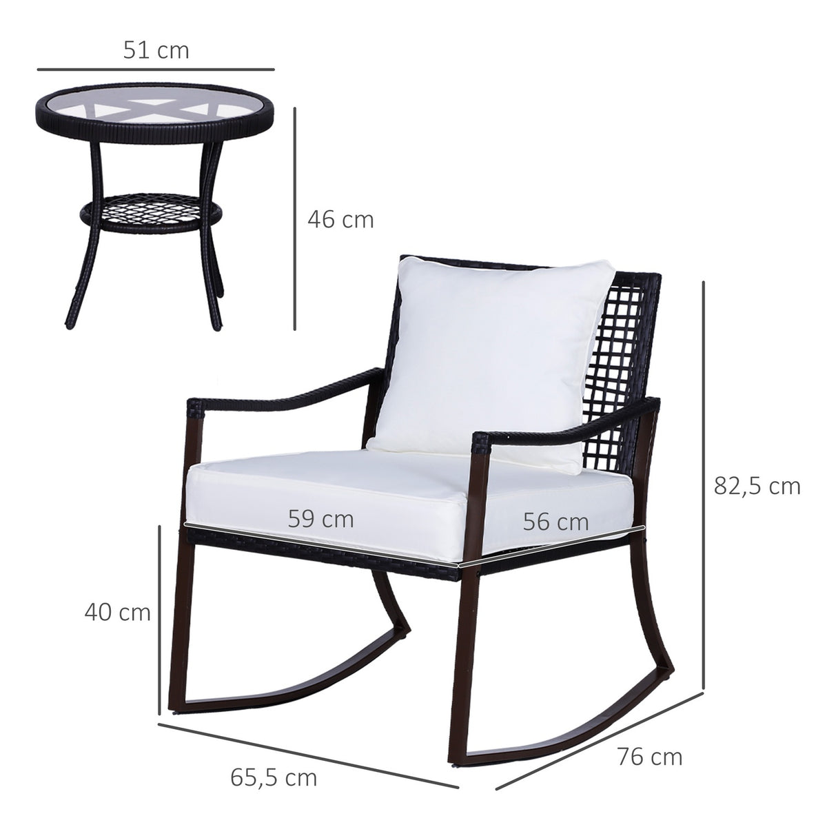 Garden Set For 2 People Rocking Chair Set With Cushion Rattan Brown + White