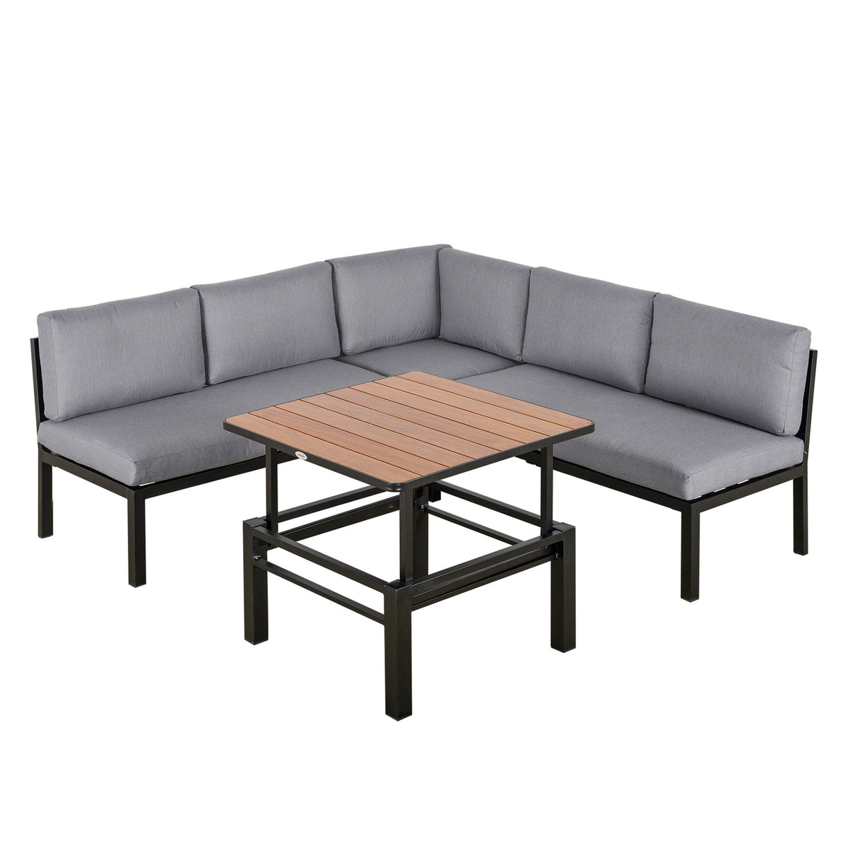 Garden Set For 4 People Garden Furniture Set With Liftable Coffee Table Sofa With Cushions Outdoor Aluminum Gray