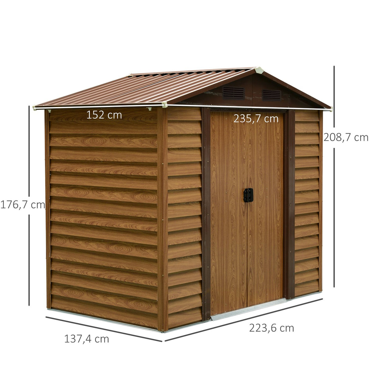 Garden Shed Tool Shed Tool Cabinet Shed Imitation Wood Grain + Coffee L152 X W235.7 X H208.7 Cm