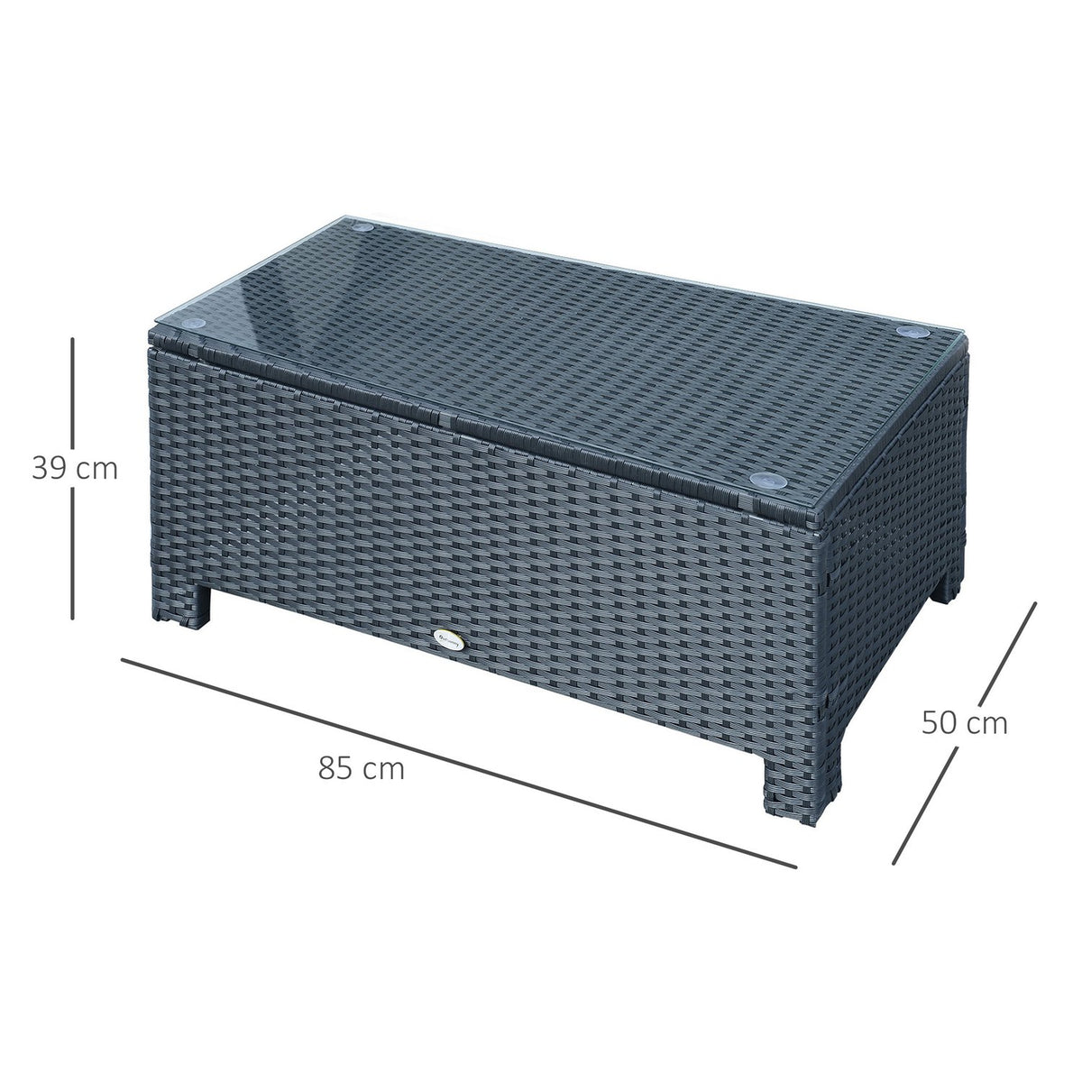 Garden Side Table Coffee Table Made Of Polyrattan, Weatherproof, Black, 85X50X39Cm
