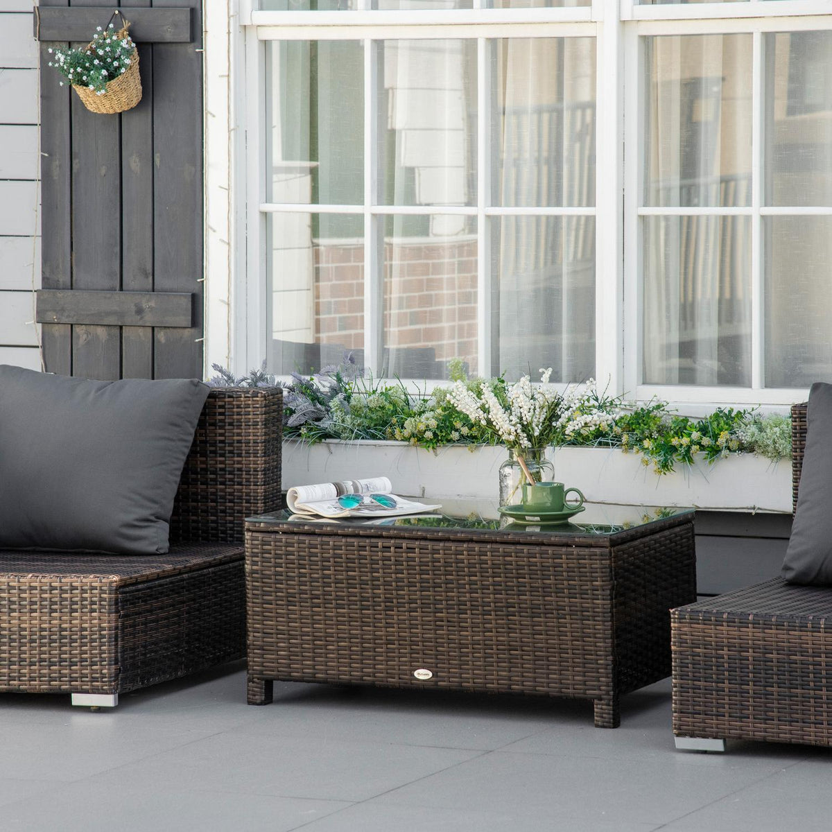 Garden Side Table Coffee Table Made Of Polyrattan, Weatherproof, Brown, 85X50X39Cm
