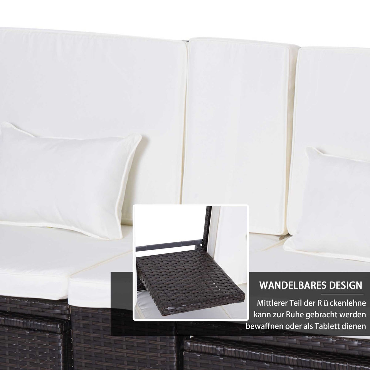 Garden Sofa Set Brown Polyrattan & Metal, Including 2-Seater Sofa, Stool & Cushions, Ideal For Garden & Lounge Area