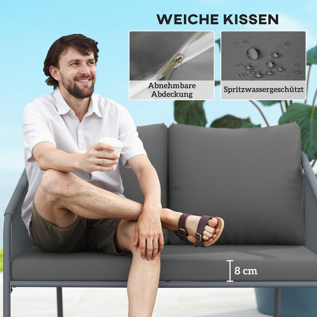Garden Sofa with Cushions 2-Seater Rattan Sofa Lounge Sofa Outdoor Balcony Sofa Rattan Sofa Garden Lounge Polyrattan Garden Furniture Balcony Furniture 112 x 72 x 76 cm Gray |