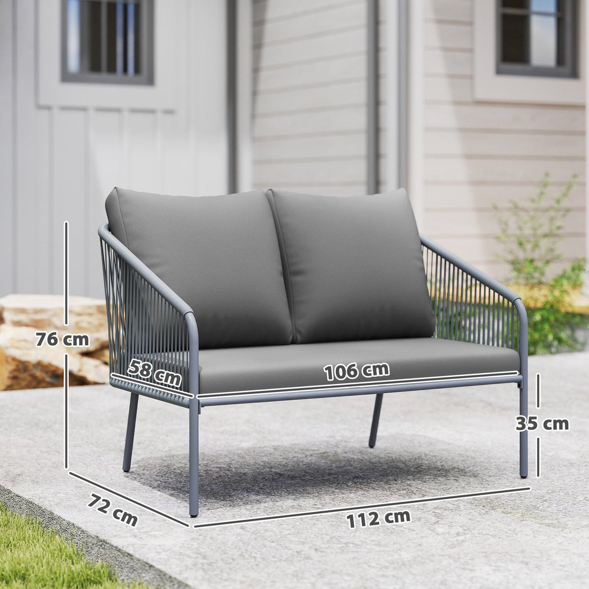 Garden Sofa with Cushions 2-Seater Rattan Sofa Lounge Sofa Outdoor Balcony Sofa Rattan Sofa Garden Lounge Polyrattan Garden Furniture Balcony Furniture 112 x 72 x 76 cm Gray |