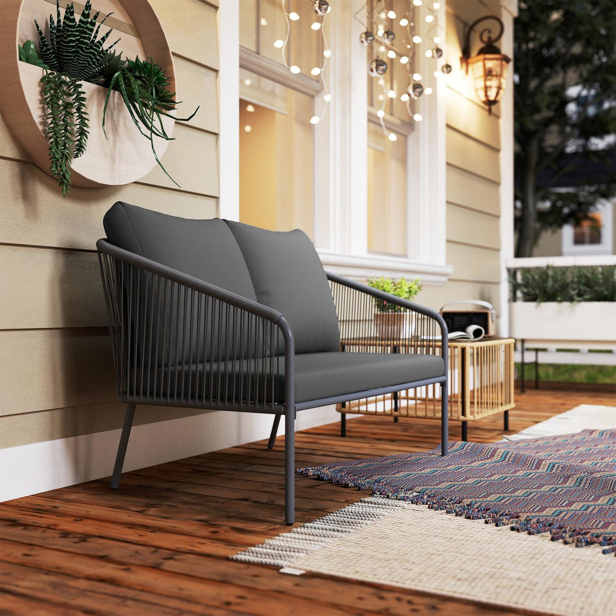 Garden Sofa with Cushions 2-Seater Rattan Sofa Lounge Sofa Outdoor Balcony Sofa Rattan Sofa Garden Lounge Polyrattan Garden Furniture Balcony Furniture 112 x 72 x 76 cm Gray |