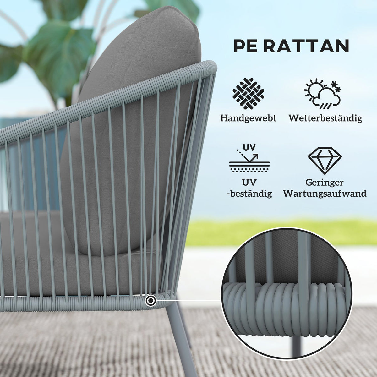 Garden Sofa with Cushions 2-Seater Rattan Sofa Lounge Sofa Outdoor Balcony Sofa Rattan Sofa Garden Lounge Polyrattan Garden Furniture Balcony Furniture 112 x 72 x 76 cm Gray |
