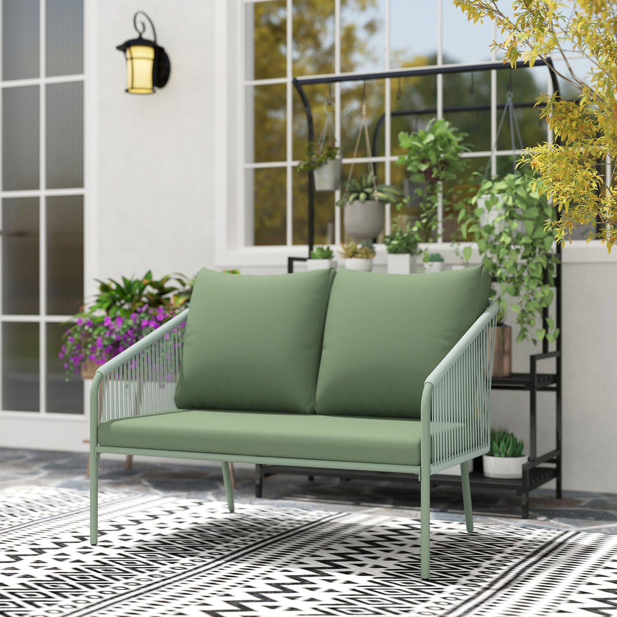 Garden Sofa with Cushions 2-Seater Rattan Sofa Lounge Sofa Outdoor Balcony Sofa Rattan Sofa Garden Lounge Polyrattan Garden Furniture Balcony Furniture 112 x 72 x 76 cm Green |