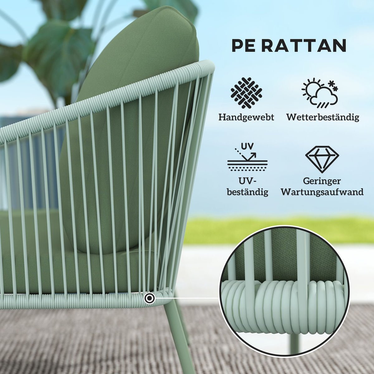 Garden Sofa with Cushions 2-Seater Rattan Sofa Lounge Sofa Outdoor Balcony Sofa Rattan Sofa Garden Lounge Polyrattan Garden Furniture Balcony Furniture 112 x 72 x 76 cm Green |