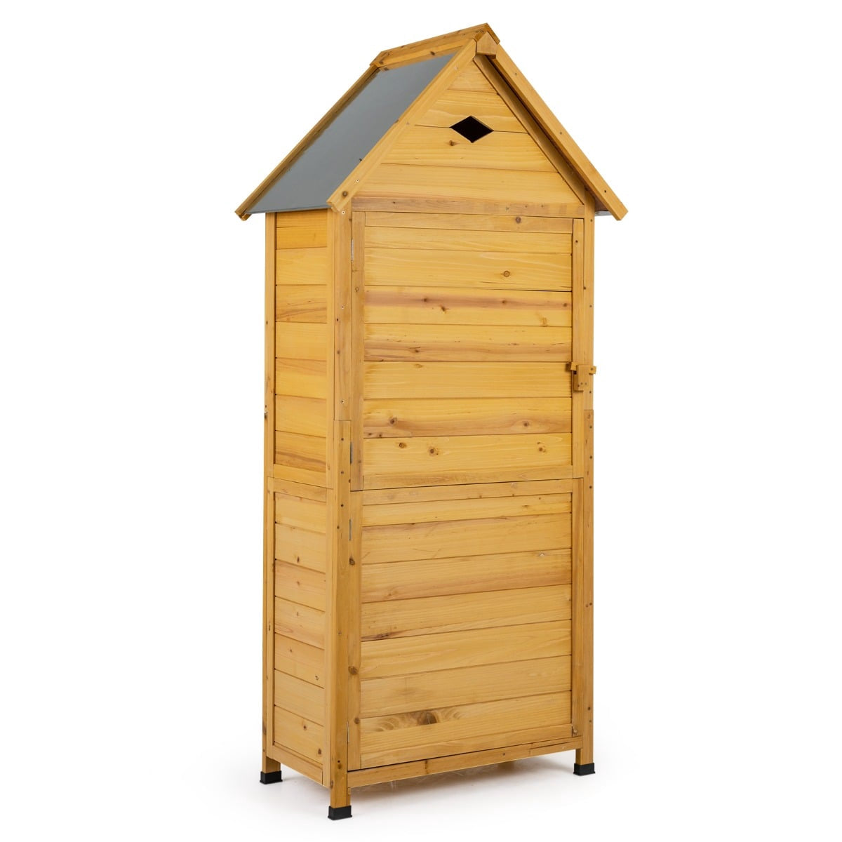 Garden Storage Cabinet, Fir Wood, Lockable Door, 4 Shelves