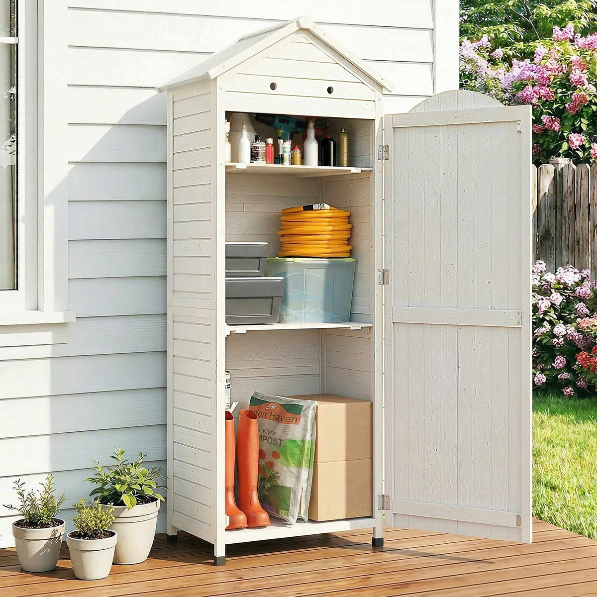 Garden Storage Shed, Adjustable Shelves, Weatherproof Roof