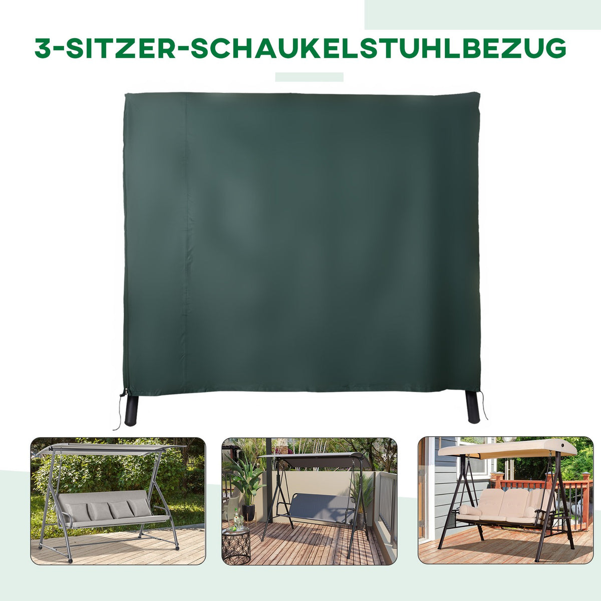 Garden Swing Cover, Garden Swing Cover, Cover, Waterproof, Sun Protection, Oxford, Green, 205 X 124 X 164 Cm