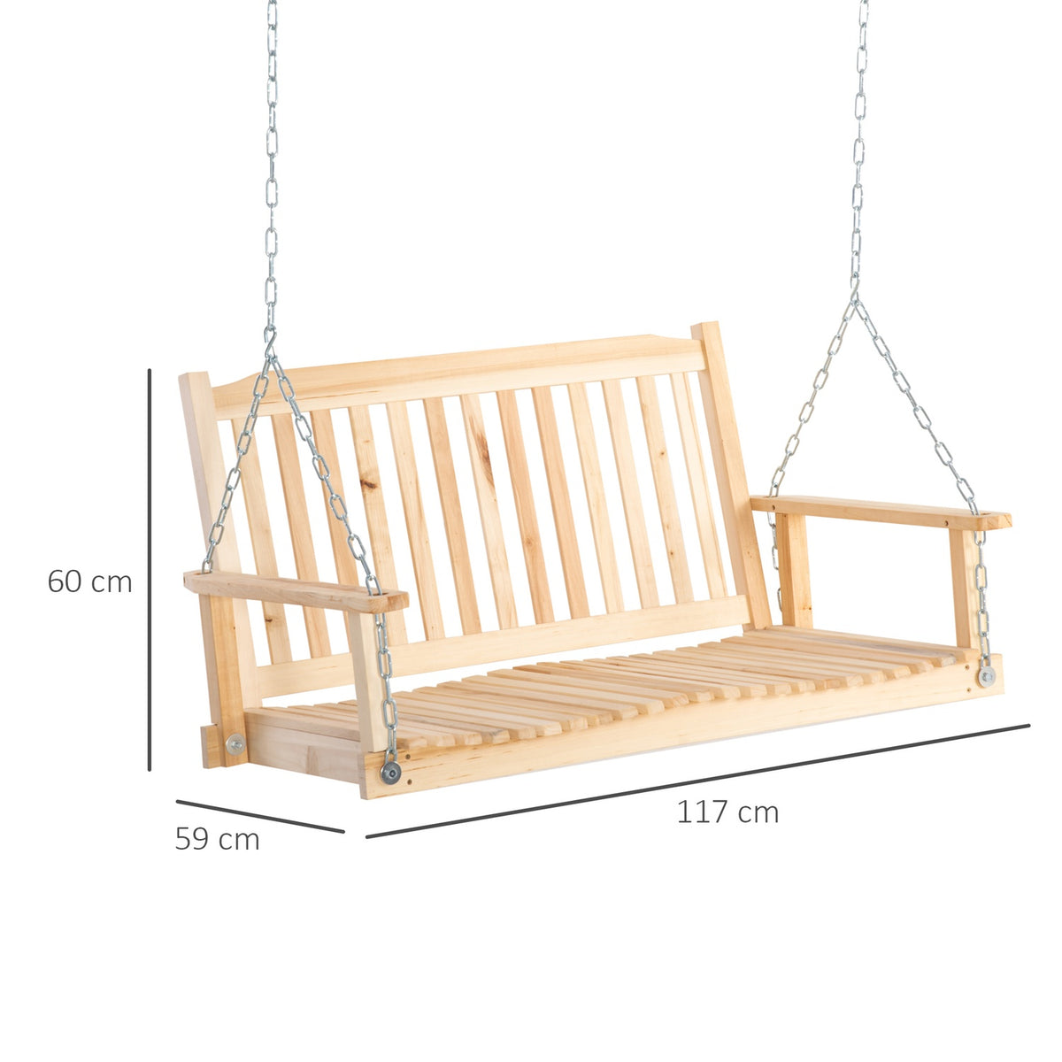 Garden Swing For 2 People Swing Bench Hanging Bench Solid Wood Patio Terrace Backyard Natural 117 X 69 X 60 Cm