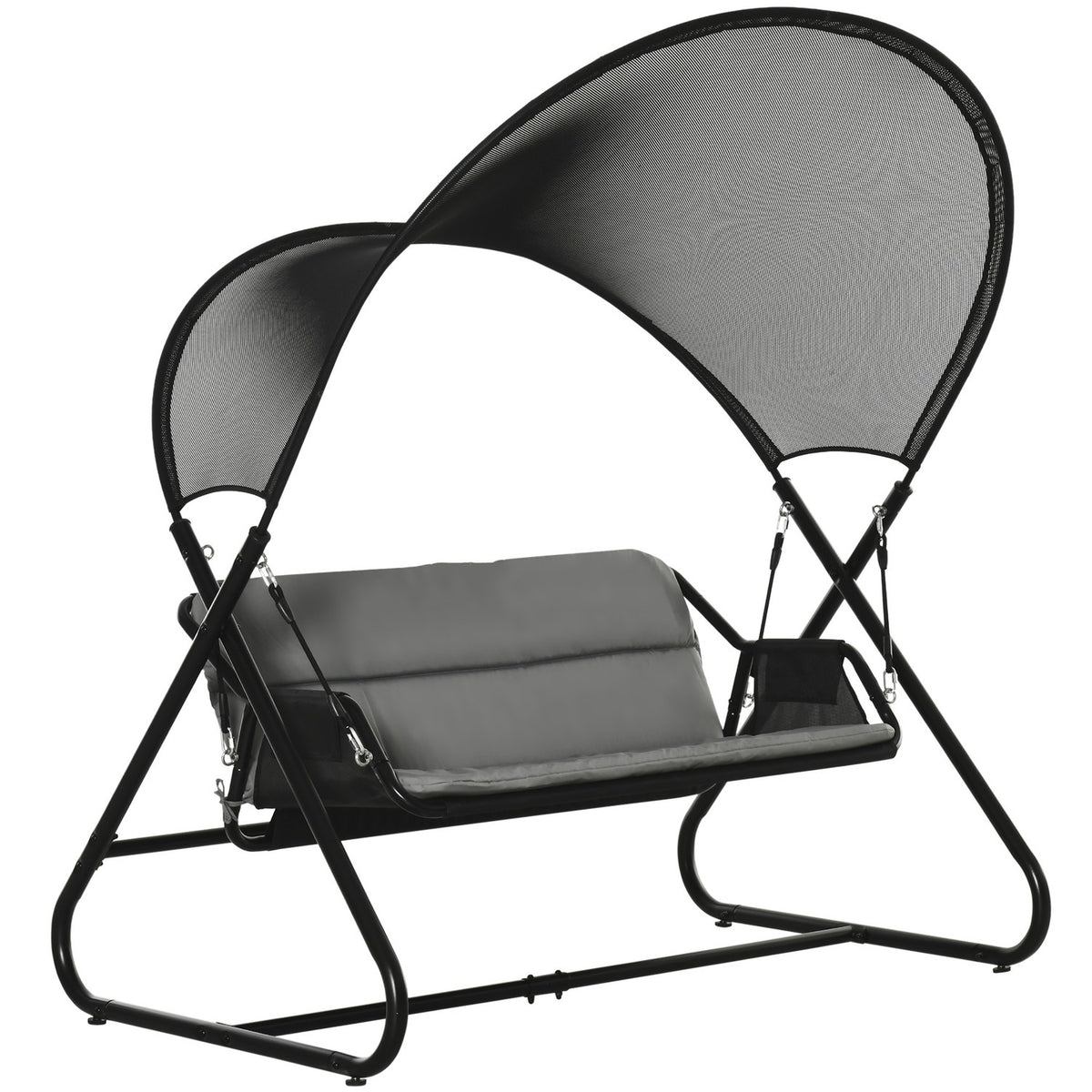 Garden Swing Sun Lounger 2 Person Swing Frame Outdoor Swing Bench With Seat Cushion Textline Black 166 X 140 X 187 Cm