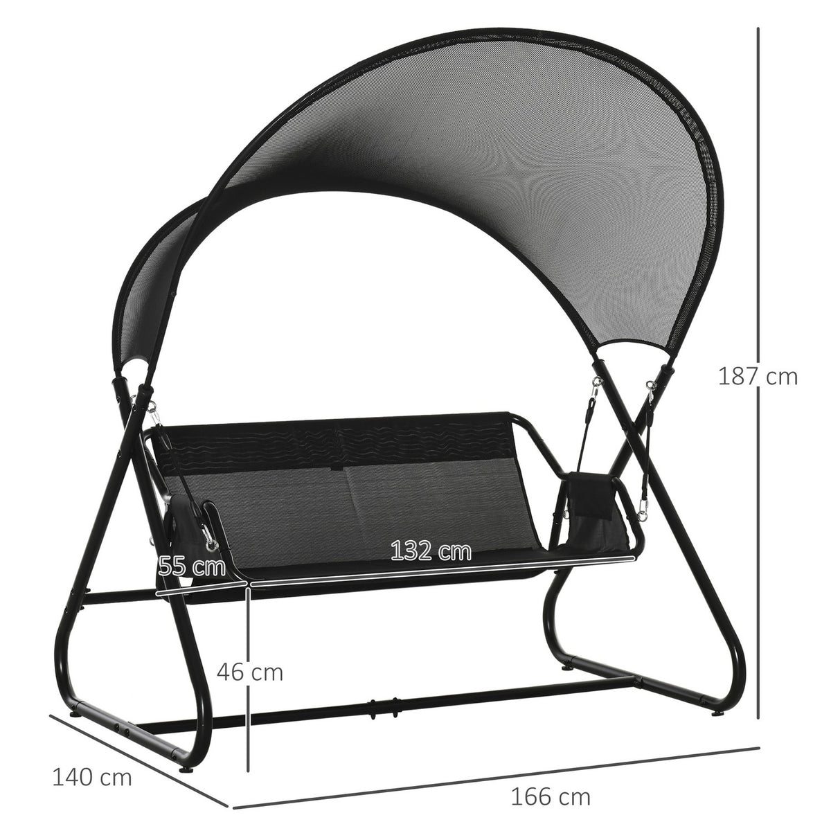 Garden Swing Sun Lounger 2 Person Swing Frame Outdoor Swing Bench With Seat Cushion Textline Black 166 X 140 X 187 Cm