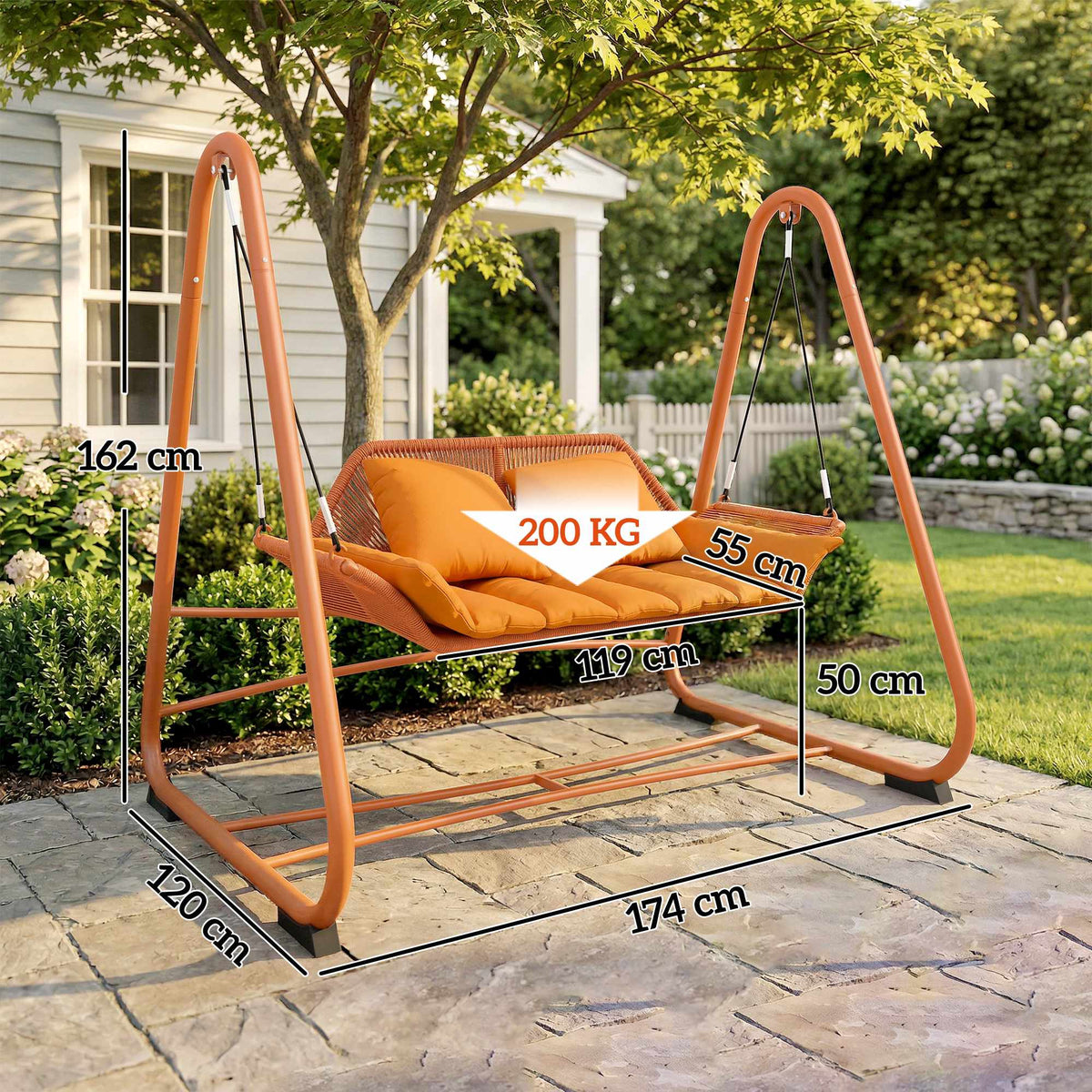 Garden Swing with Cushions, Metal Frame, 174x120x162 cm