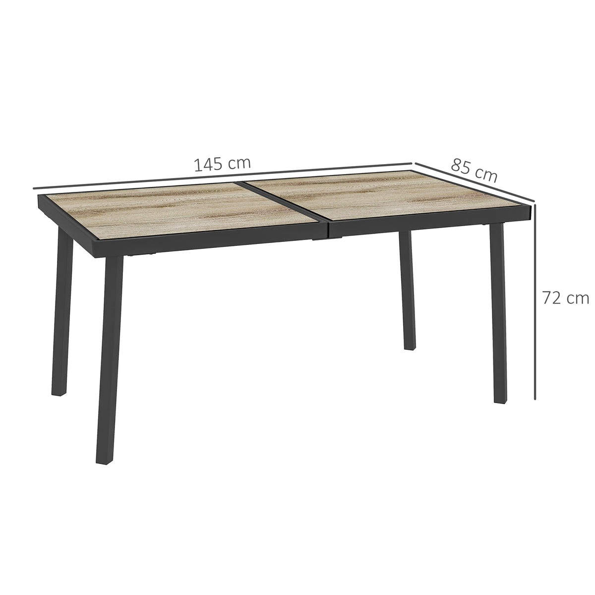 Garden Table, Balcony Table, 145 X 85 Cm Patio Table For 6 People With Wood Look, Dining Table For Garden, Steel Frame, Gray