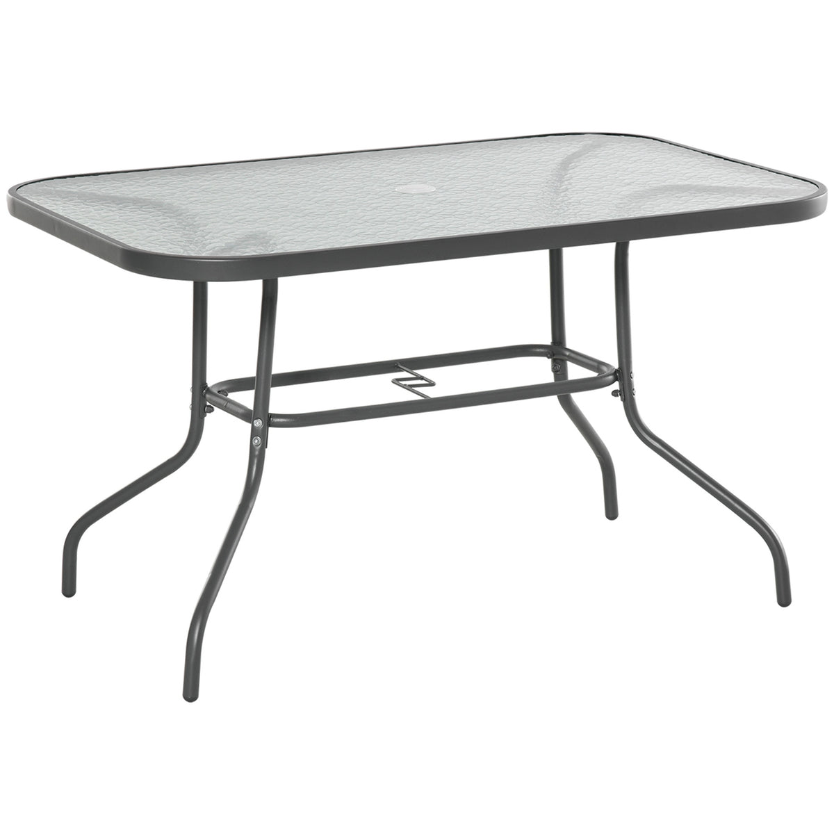 Garden Table Bistro Table Balcony Table Garden Side Table Garden Furniture With Glass Top Umbrella Hole Tempered Glass + Metal Carbon Gray 120 X 80 X 70Cm