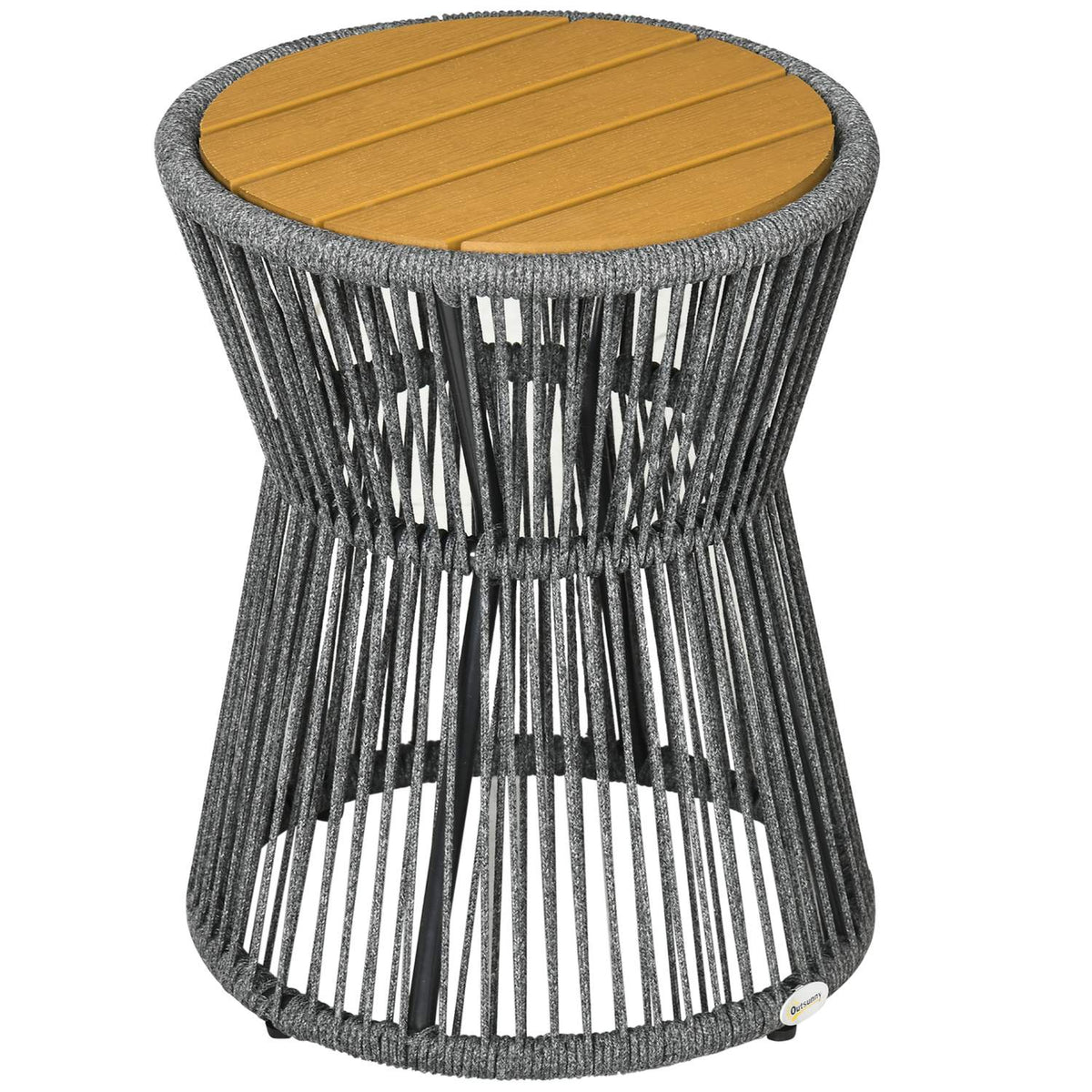 Garden Table, Bistro Table, Coffee Table With Plastic Table Top With Adjustable Feet, For Patio, Dark Gray + Natural