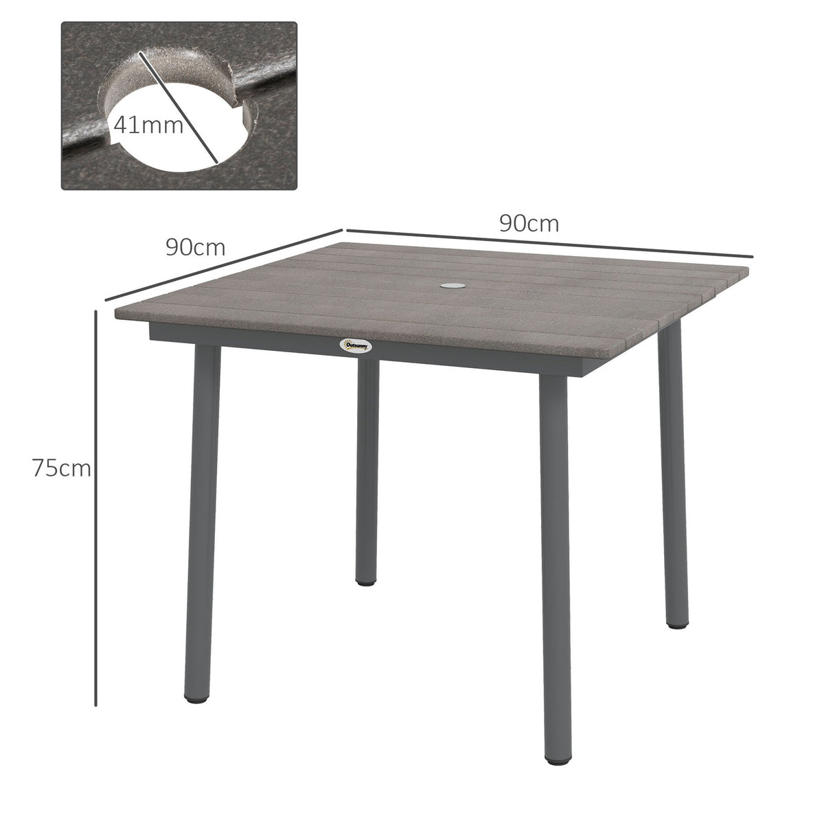 Garden Table Dining Table 4 People Umbrella Hole Patio Table Slatted Frame Hdpe Dark Gray 90X90X75Cm