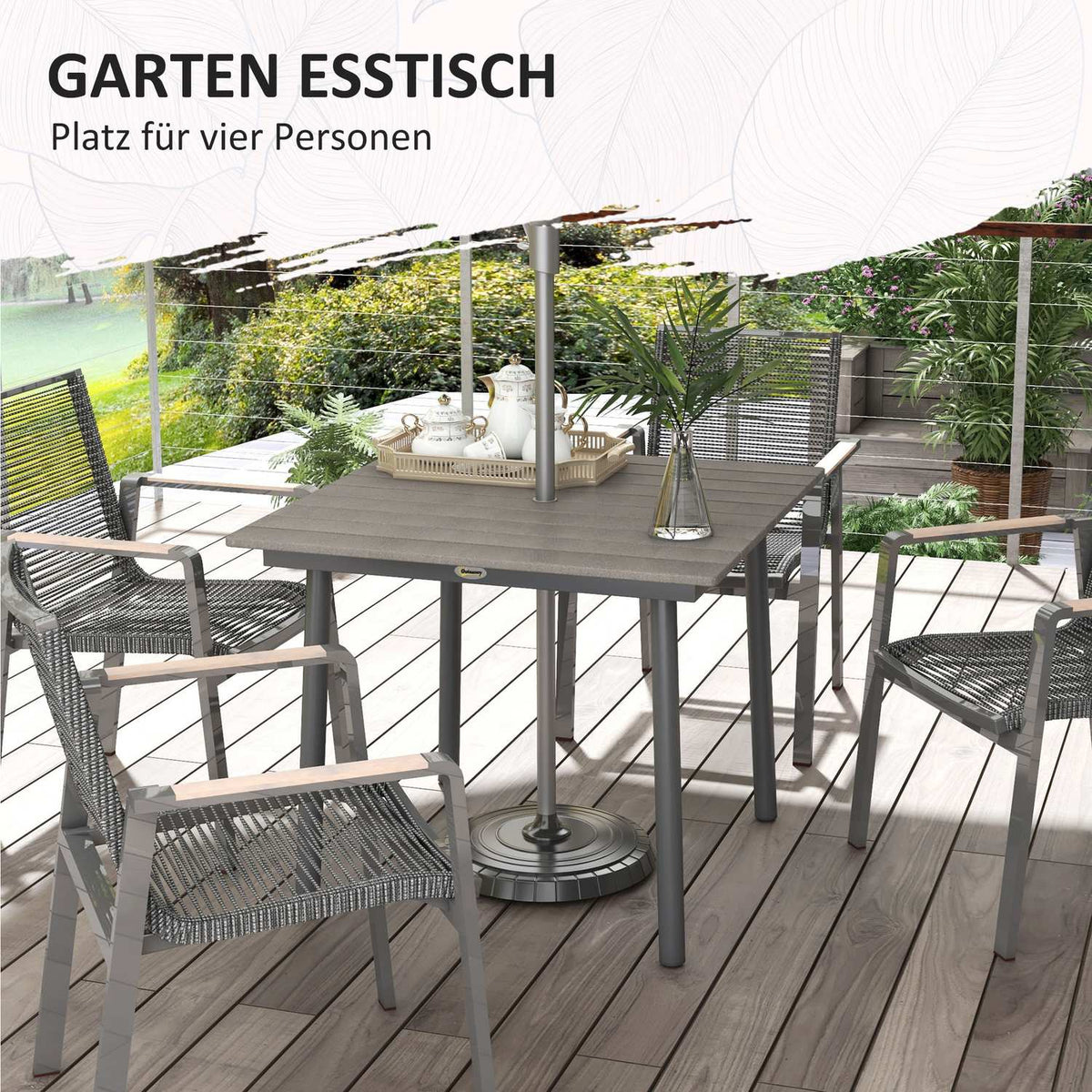 Garden Table Dining Table 4 People Umbrella Hole Patio Table Slatted Frame Hdpe Dark Gray 90X90X75Cm