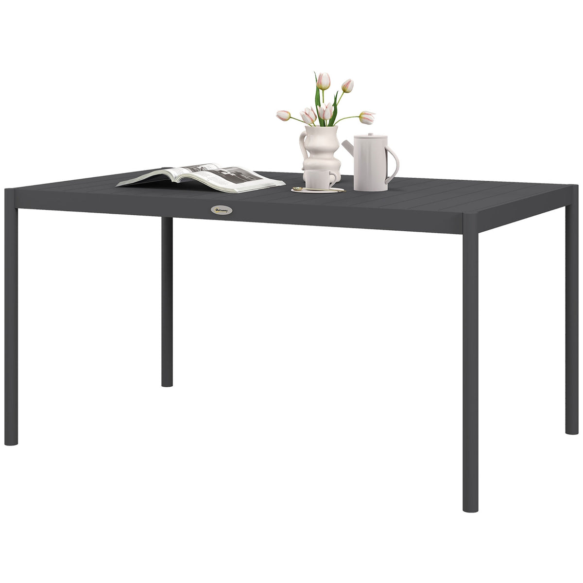 Garden Table, Dining Table For 6 People, Patio Table, Balcony Table Made Of Aluminum, Dark Gray, 145 X 90 X 74 Cm
