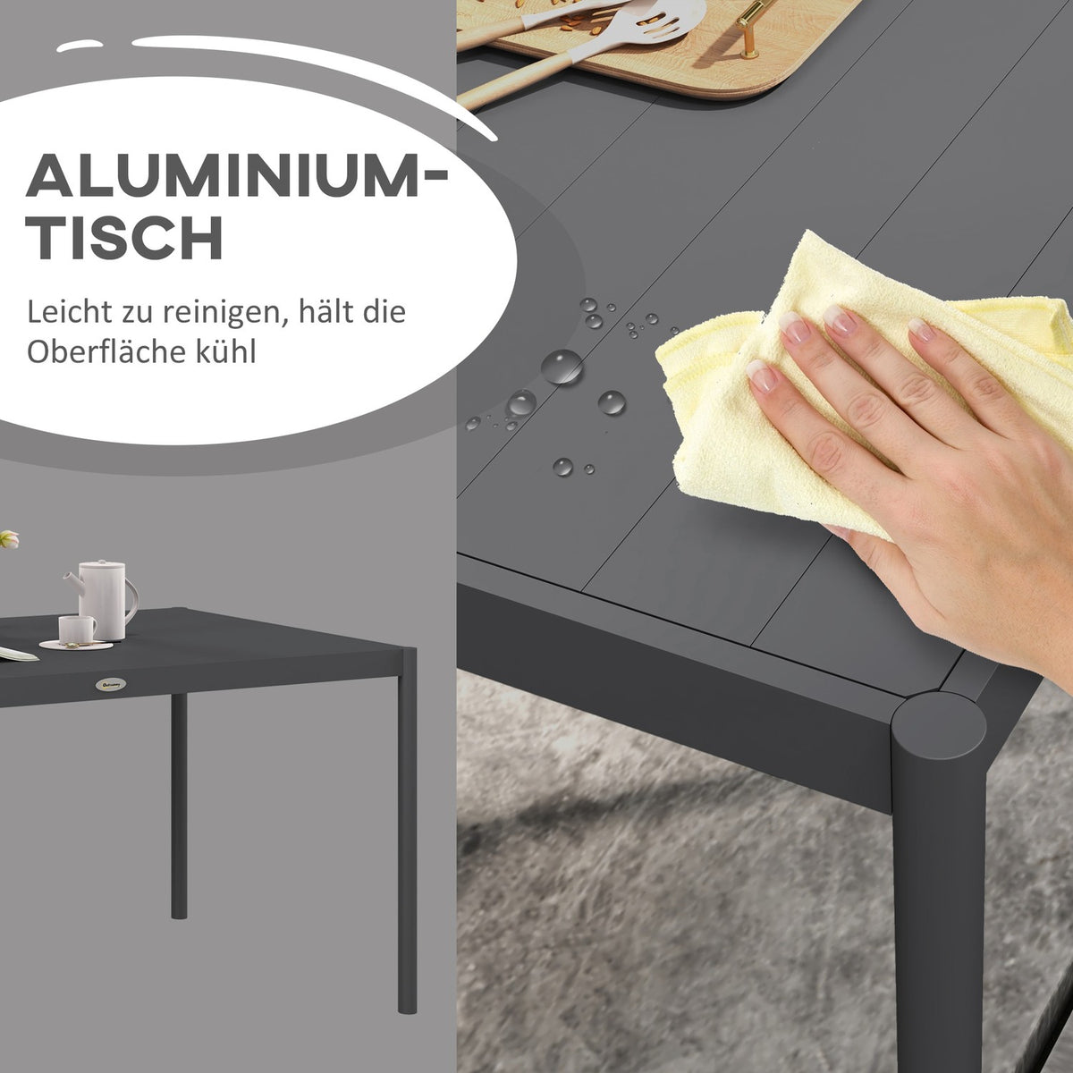 Garden Table, Dining Table For 6 People, Patio Table, Balcony Table Made Of Aluminum, Dark Gray, 145 X 90 X 74 Cm
