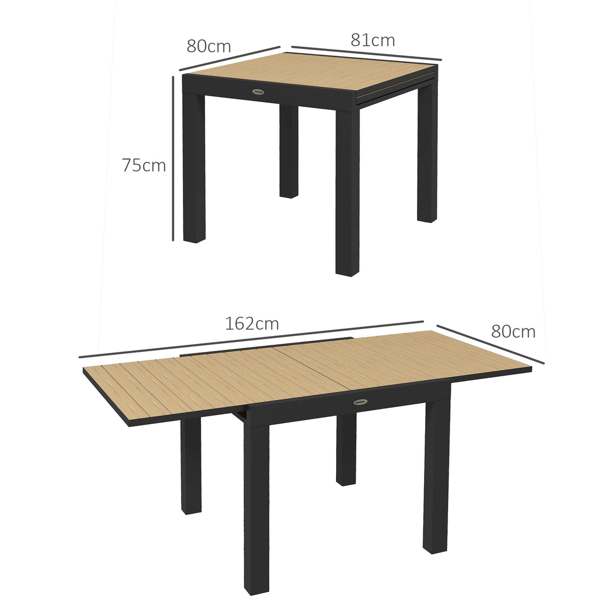 Garden Table, Dining Table For 6 People, Patio Table, Expandable Balcony Table, Can Hold Up To 70 Kg, Aluminum, Yellow, 81/162 X 80 X 75 Cm