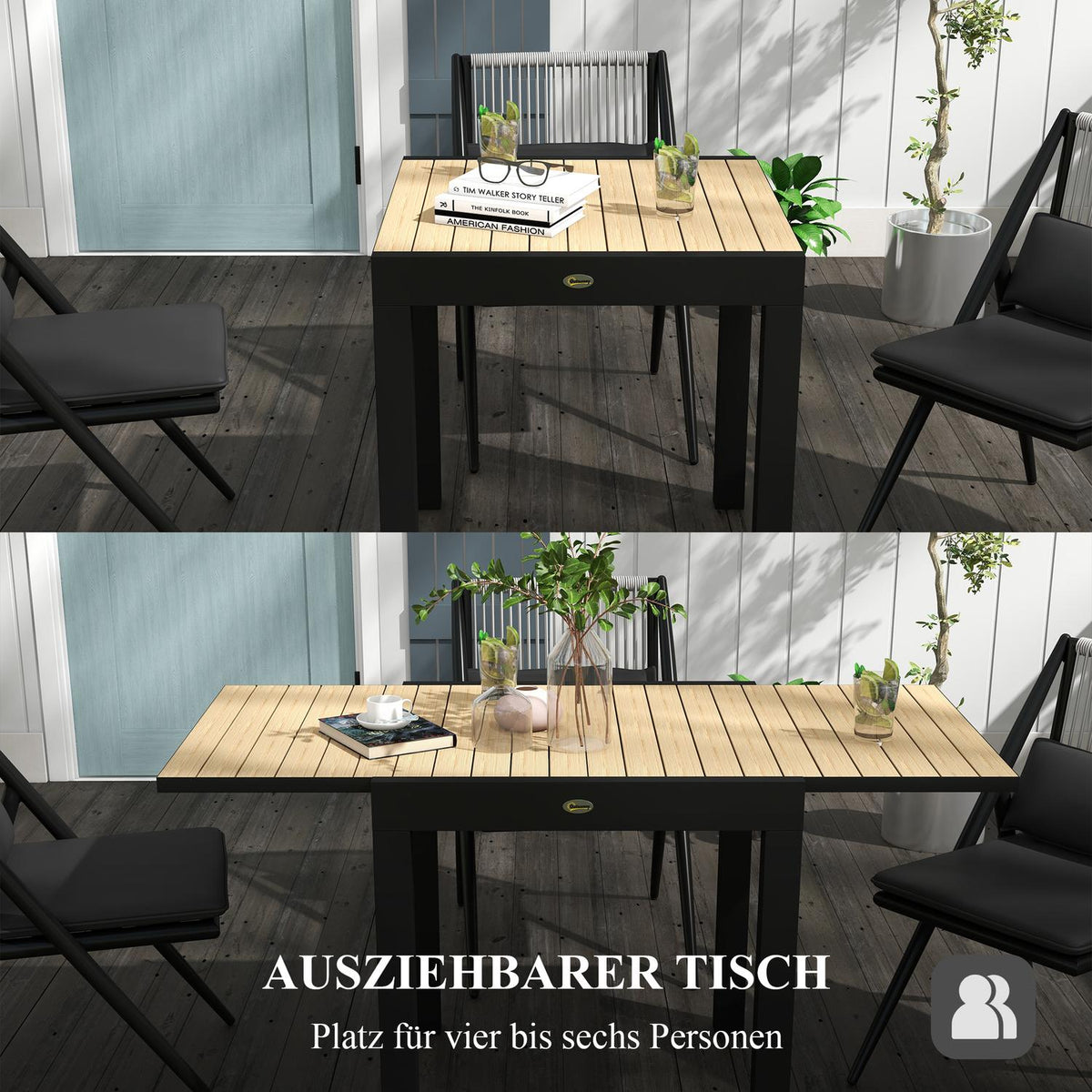 Garden Table, Dining Table For 6 People, Patio Table, Expandable Balcony Table, Can Hold Up To 70 Kg, Aluminum, Yellow, 81/162 X 80 X 75 Cm