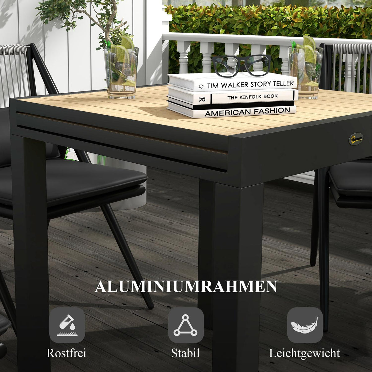 Garden Table, Dining Table For 6 People, Patio Table, Expandable Balcony Table, Can Hold Up To 70 Kg, Aluminum, Yellow, 81/162 X 80 X 75 Cm