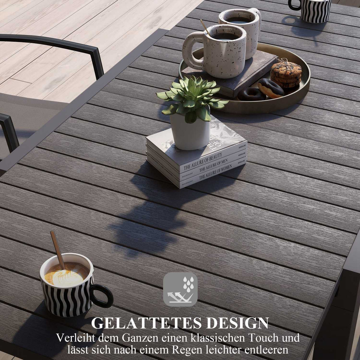 Garden Table Dining Table For 6 People Patio Table Expandable Balcony Table Holds Up To 70 Kg Aluminum Gray 81/162 X 80 X 75 Cm